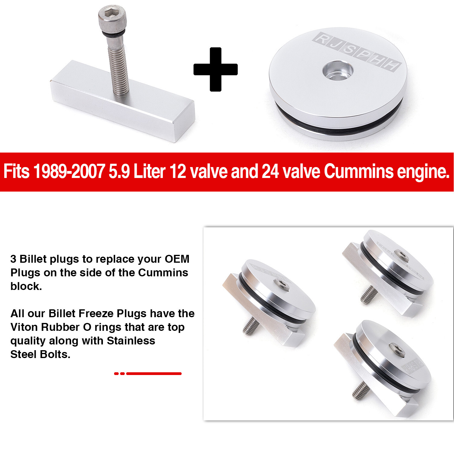 RJSPHH 3 Pack Aluminum Freeze Plug Kit Fitment for 5.9L 12v/24v1989