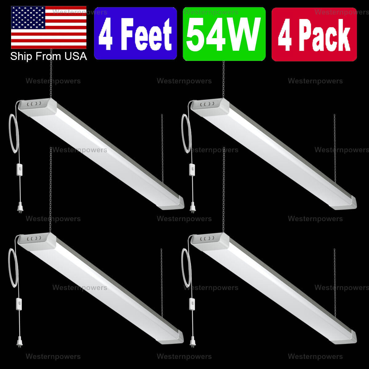 4 Pack 54W LED Shop Light Garage Workbench Ceiling Light Linear High Bay Lamp