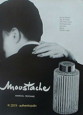 REKLAME MARCEL ROCHAS MOUSTACHE EAU DE TOILETTE KÖLN VON 1961 FRANZÖSISCHE ANZEIGE PUB