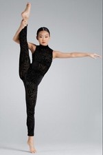 weissman burnout animal print unitard black jumpsuit MA dancewear