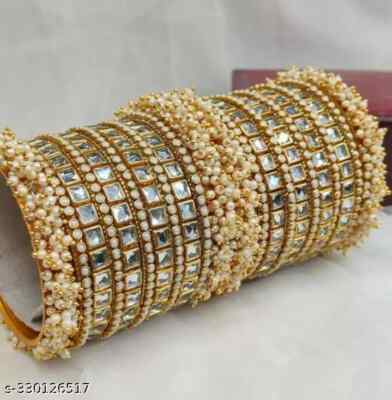 Bollywood Bridal Indian Pearl Gold Plated Bangle Ethnic Wedding Jewelry Set