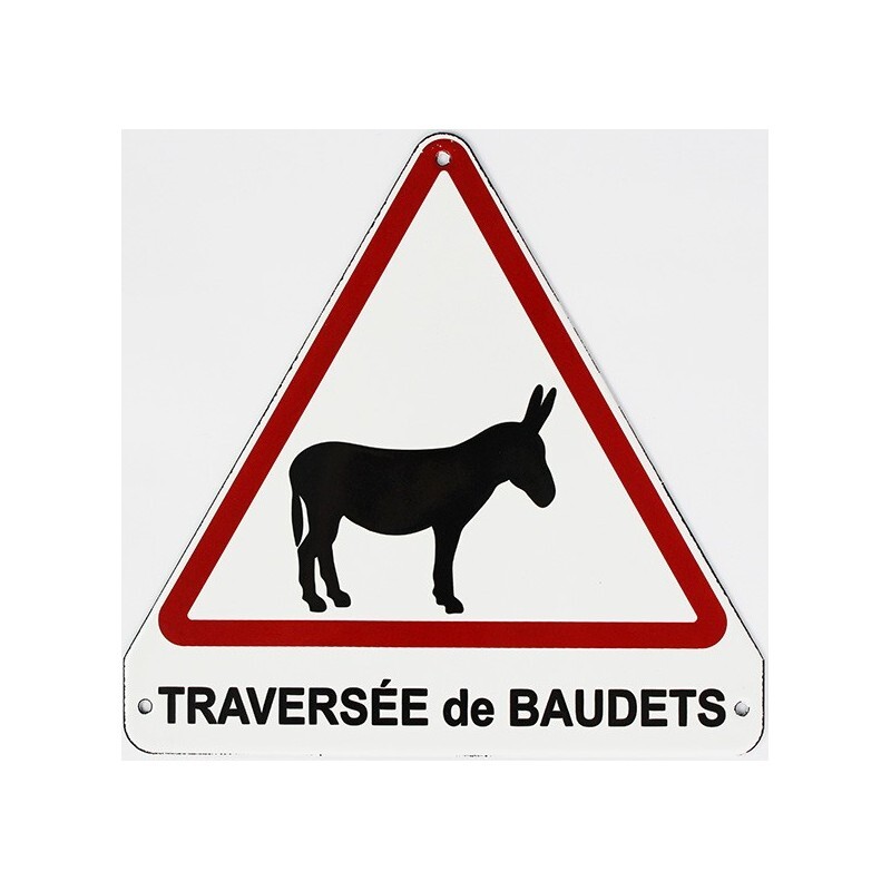 Plaque émaillée Traversée de Baudets vintage déco humour jaune 20x30 cm