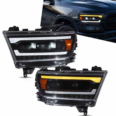 VLAND LED Projector Headlights w/Sequence Turn For 2019-24 Dodge Ram 1500 Pairs