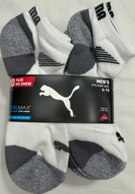 New Puma Men's No Show Socks 10 Pair White/Gray Color Size 6-12 $23.00