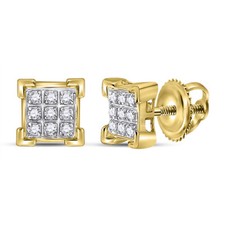 10k Yellow Gold Womens Round Diamond Square Cluster Earrings 1/20 ctw 117936