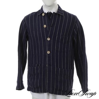 #1 MENSWEAR LNWOT Drakes London 100% Linen Indigo Striped Hopsack Chore Coat 38