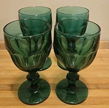 Duratuff dark green mid century Libbey Goblet stemware Made USA glasses Set 4