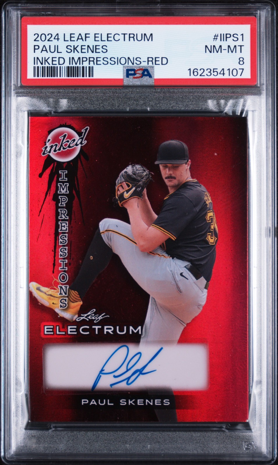 2024 LEAF ELECTRUM INKED IMPRESSIONS RED #IIPS1 PAUL SKENES 3/3 PSA 8 AUTO view 1