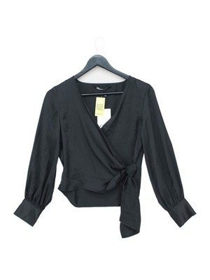 Zara Damen Bluse XS Schwarz 100% Polyester Langarm V-Ausschnitt Basic
