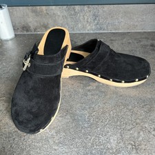 Dune London Gizelle black real suede studded wooden clogs mules uk 5 worn once