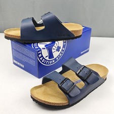 Birkenstock Arizona Birkibuc Blue Wide/Narrow Birko-Flor Leather Sandals
