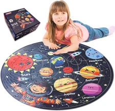 Puzzles for Kids Ages 4-6 with Solar System Planets, 70 Piece Round Large... 