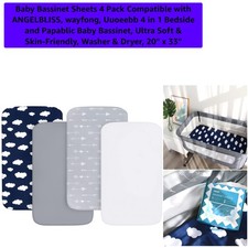 Navy Blue Cloud Baby Bassinet Sheets Set - 4 Ultra-Soft Machine Washable Sheets