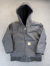 Carhartt Quilt Lined Work Jacket Youth Size S 7-8 Black Hooded Coat 13706