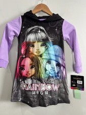 Rainbow High Hoodie Nightgown Pajamas-4/5-Fleece-Black-Purple