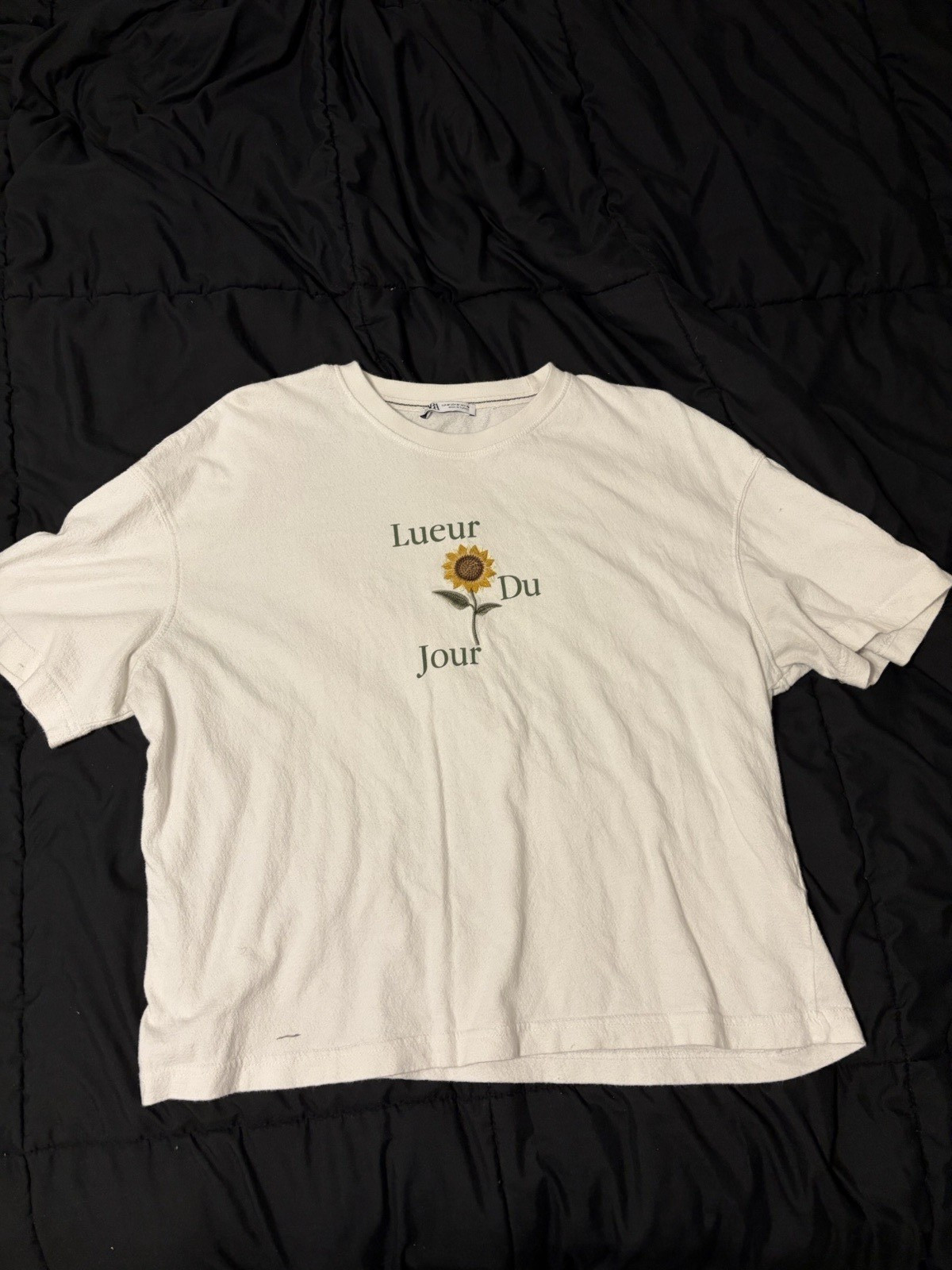 ZARA White Embroidered Flower Graphic Print Crew Neck Men’s T-Shirt Size M