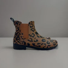 Hunter Original Leopard Print Refined Chelsea Rain Boot Size 8 Brown