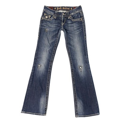 Rock Revival Jeans Womens 27 Janet Bootcut Dark Wash Distressed Patchwork 29x31