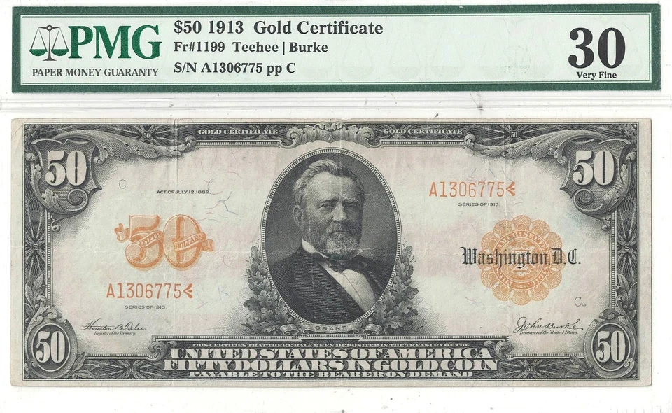 1913 $50 Gold Certificate Fr-1199 PMG VF-30 - Image 2 of 3