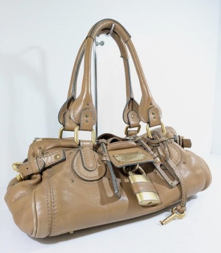 Chloe Paddington Leather Handbag Shoulder Bag Beige w/Key Padlock Medium - Picture 2 of 12