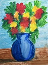 Original Impressionism Watercolor Flower Vase Painting 8x10 Floral Still Life