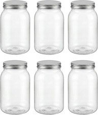 32 oz Clear Plastic Jars with Lids, 6 Pack La...