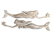 39” MERMAID SET 2 HAND CARVED WOOD BIRDS WALL ART PATIO HOME ISLAND DECOR TIKI