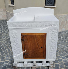 Lavandino Con Mobile Da Esterno, Lavabo Fontana Per Arredo Giardino In Cemento