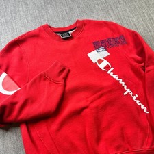 Champion Sweatshirt Mens M 90s Big Logo Red Crewneck Classic Style