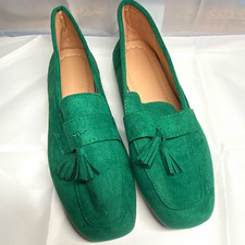 Women’s Green Suede Tassel Slip-On Loafer Flats Square Toe EU 40
