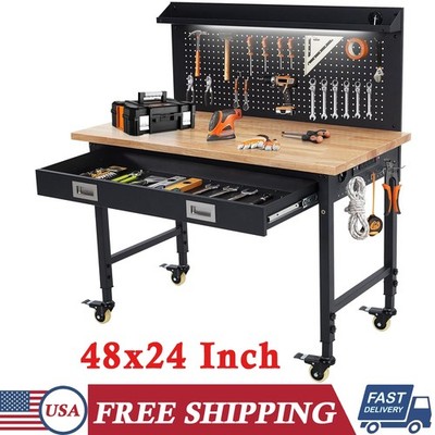 48''x24'' Garage Workbench w/ Drawer & Pegboard & Power Outlet 2000 LBS Work Table