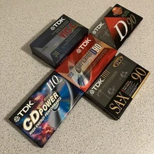 Vintage TDK Cassette Tape Blank Lot Bundle (5) Deadstock Media