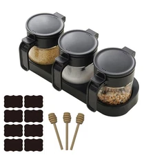 Clear Glass Condiment Spice Jars With Label,Sealing Sugar And Salt Container ...
