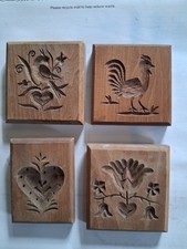 Partia 4 D Dillon rzeźbione drewniane znaczki do prasowania do ciasteczek.  Vintage.