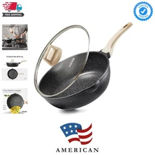 12Inch Nonstick Deep Frying Pan with Lid, 5.5 Qt Jumbo Cooker Saute Pan with ...