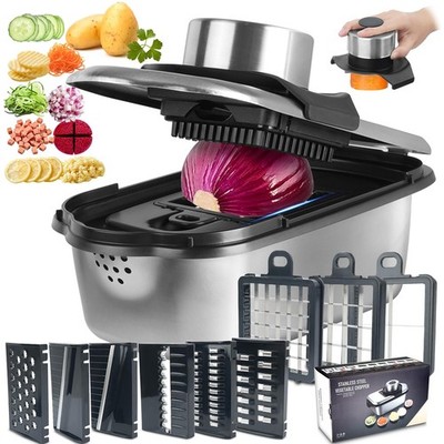 Stainless Steel Vegetable Chopper, 9 Blade Multi Veggie Chopper with Containe...