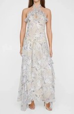Nasty Gal Maxi Dress Hi Low Hem Halter Ruffle Hi Low Hem Horse Print Ivory 8