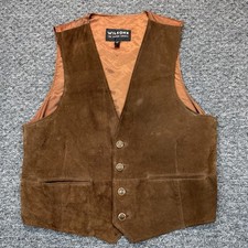 Wilsons Leather Vest Mens XL Brown Four Button Up V Neck Waistcoat Western