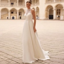 Abito da sposa sexy Halter senza maniche perle perline spazzata treno abiti da sposa