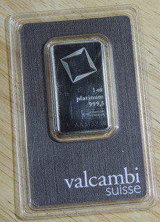 Valcambi Suisse 1 oz Platinum Bar .9995 Sealed With Assay Certificate
