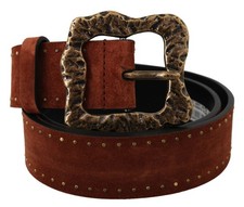 Dolce&Gabbana Women Brown Dress Belt Suede Leather Baroque Buckle Strap 90cm 36"