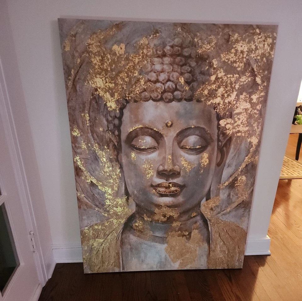 Pintura de Buda sobre lienzo con detalles dorados 36x47 Foto 2 de 3