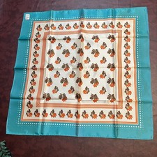 vintage floral rain scarf head warp Teal Orange Ivory square 26 x 27