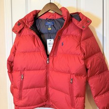 Polo Ralph Lauren Boys "The Gorham Hooded Down Jacket Boys M 10-12 NEW Red NWT