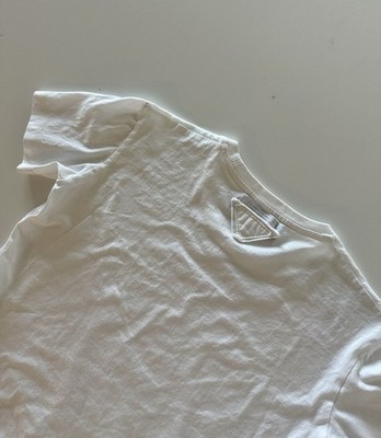Prada 2021SS White Back Triangle Logo Short Sleeve Tee T-Shirt XS Cotton