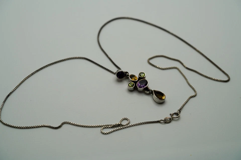 Nicky Butler Sterling Silver Multi Color Gemstone Necklace 18" JB2 - Image 2 of 4