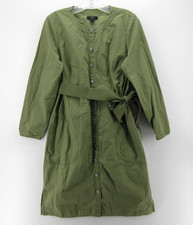 J Crew Dress Women Small Green Olive Shirt Button Front Belted Utility Pockets