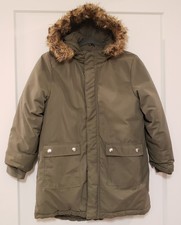 Cat  Jack Green Parka Jacket Youth Size L 10/12 Coat Faux Fur Hood Outdoor Fall
