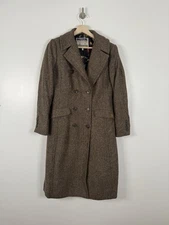 Joules Tweed Jacket Size 12 Brown Long Wool Over Coat Glenmere Double Breasted