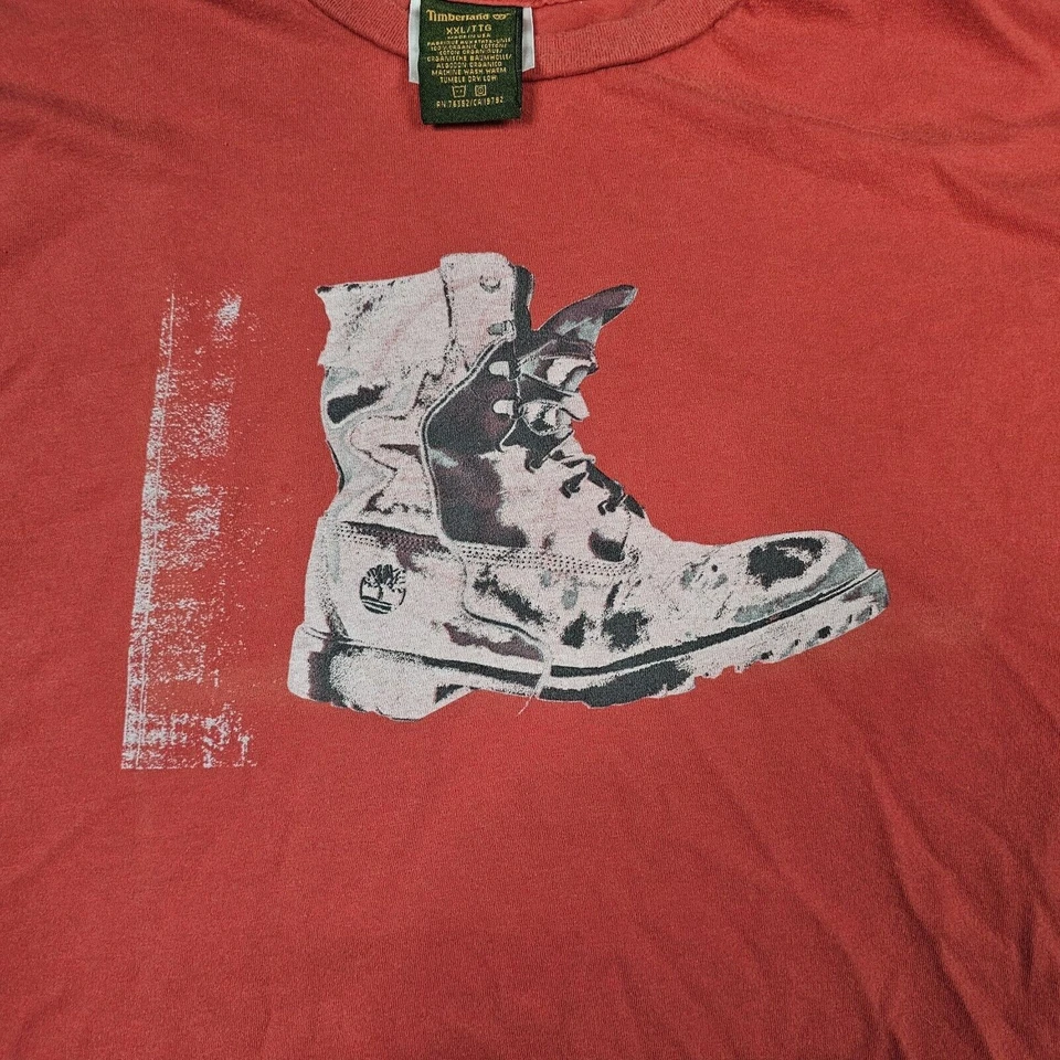 Vintage Timberland Tshirt Mens XXL Red USA Made Organic Doublesided 90s Y2K Boot - Image 2 of 4